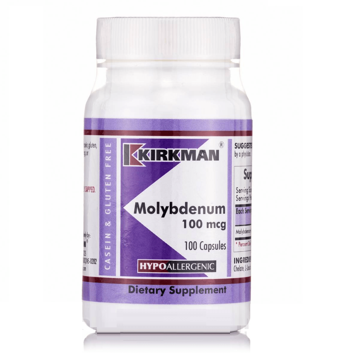 Molybdenum 100mcg (Hypoallergenic), 100 Capsules - Kirkman Laboratories by Kirkman Laboratories