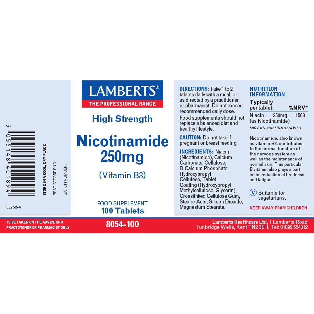 Lamberts Nicotinamide 250mg 100's (High Strength) by Lamberts
