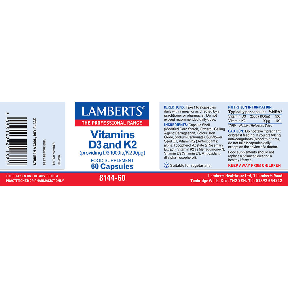 Lamberts  Vitamins D3 and K2 60's