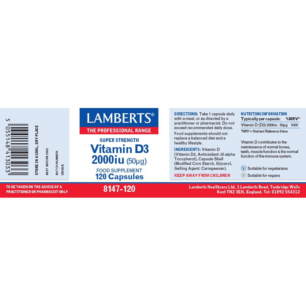 Lamberts Vitamin D3 2000iu 120's by Lamberts