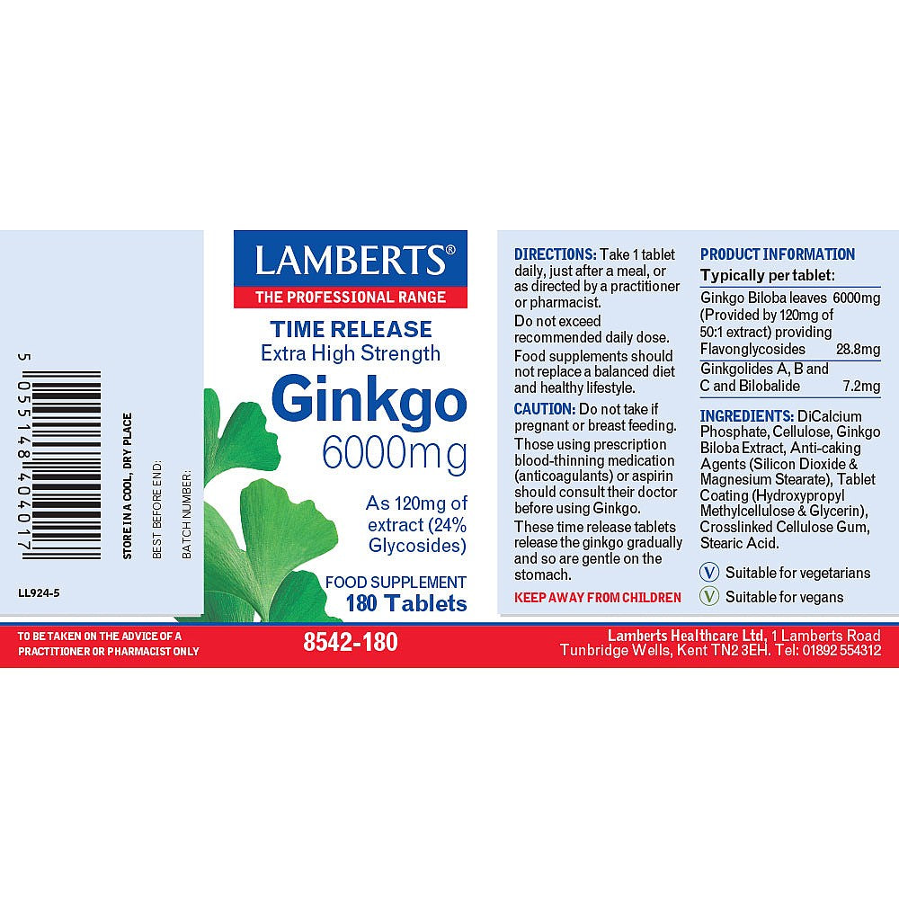 Lamberts  Ginkgo 6000mg 180's