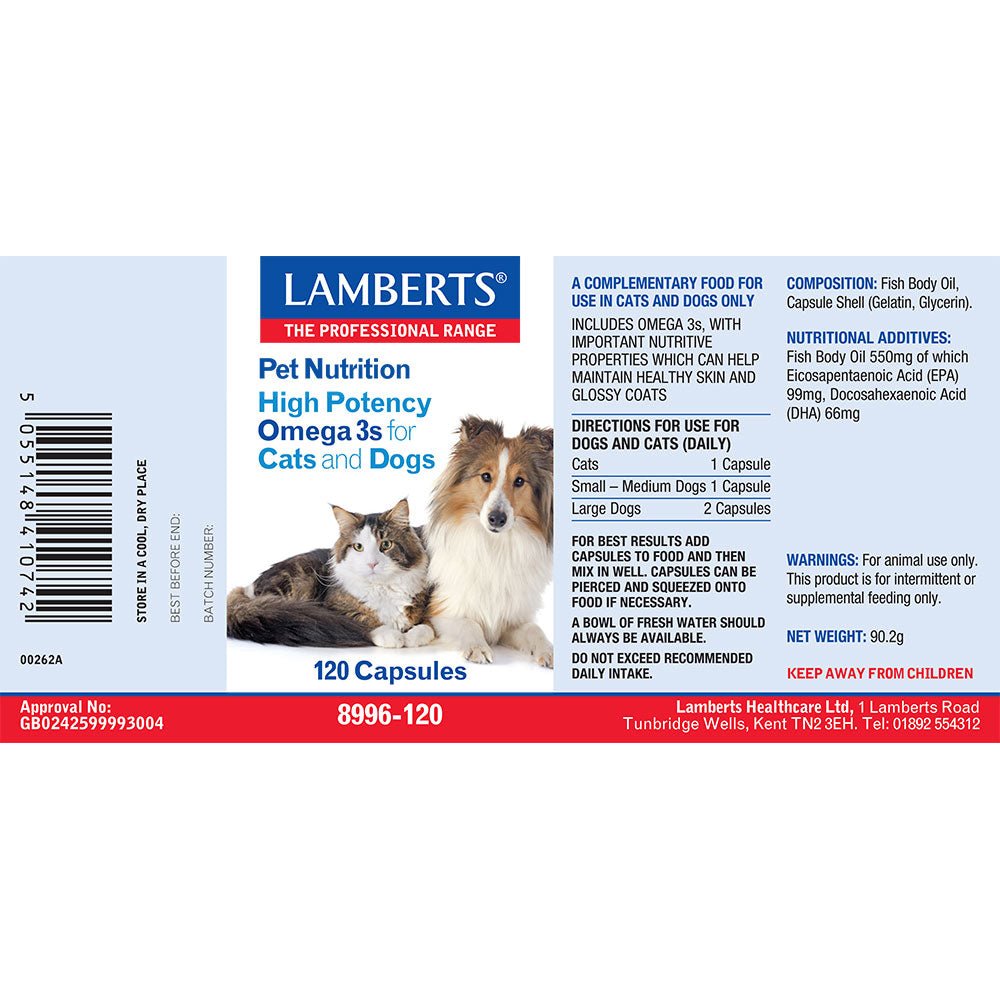 Lamberts Pet Nutrition High Potency Omega 3s for Dogs and Cats 120's by Lamberts