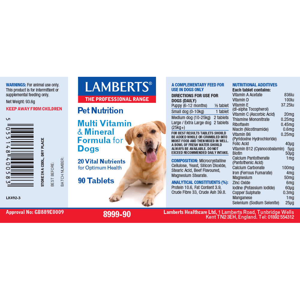 Lamberts  Pet Nutrition Multi Vitamin & Mineral Formula for Dogs 90's