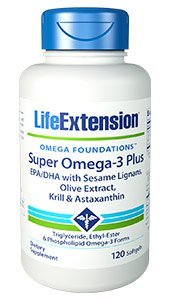 Super Omega - 3 EPA/DHA Fish Oil, Sesame Lignans &amp; Olive Extract, 120 Enteric Coated Softgels Life Extension by Life Extension