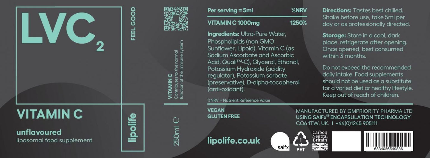 LVC2 Liposomal Vitamin C (SF) 240ml – Lipolife (DOUBLE PACK) by Lipolife