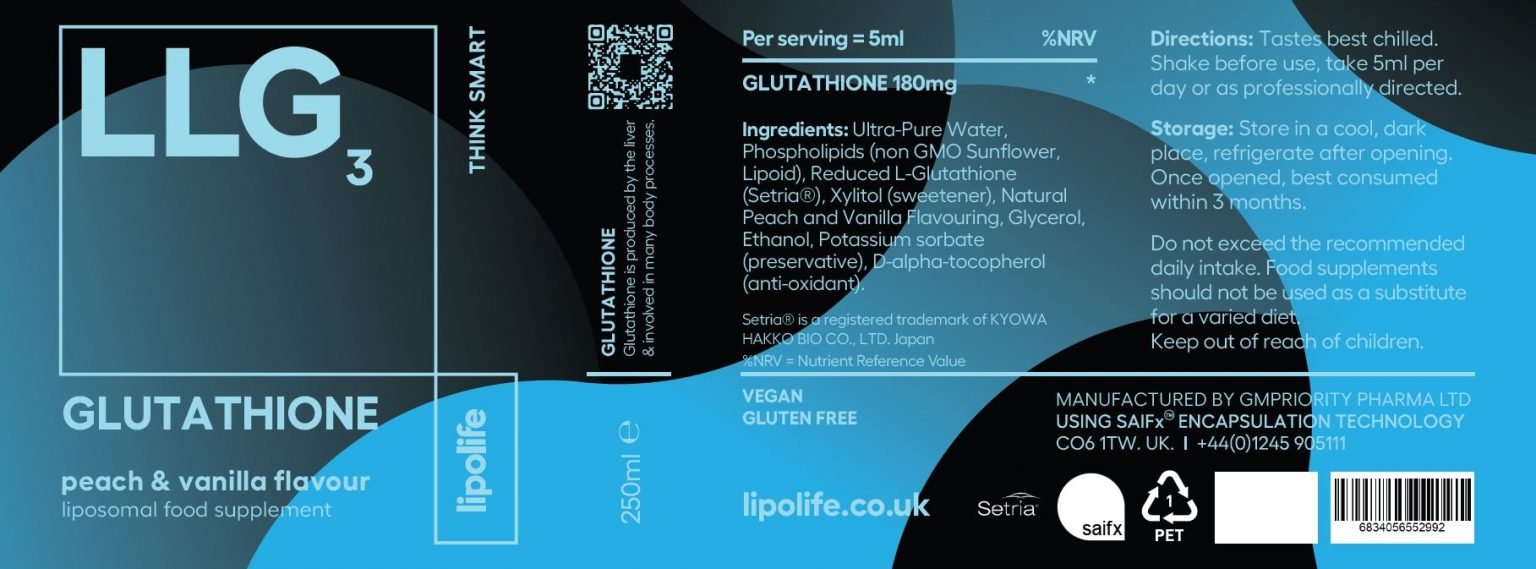 LLG3 Liposomal Glutathione (Peach & Vanilla Flavour) - lipolife DOUBLE PACK by Lipolife