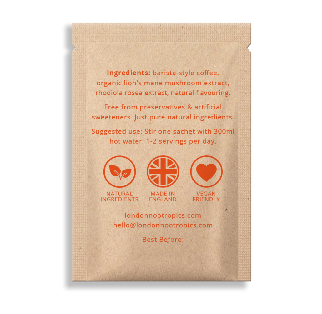 London Nootropics Flow Adaptogenic Coffee with Lion's Mane & Rhodiola 12 Sachets (ORANGE) by London Nootropics