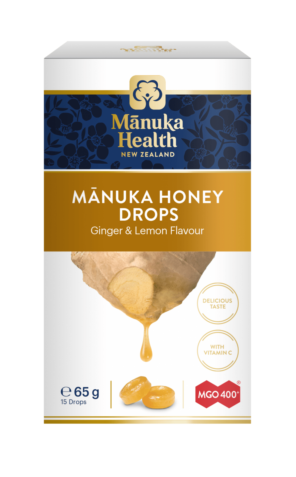 Manuka Health Products Manuka Honey Drops Ginger & Lemon MGO 400+ 65g 15's by Manuka Health Products