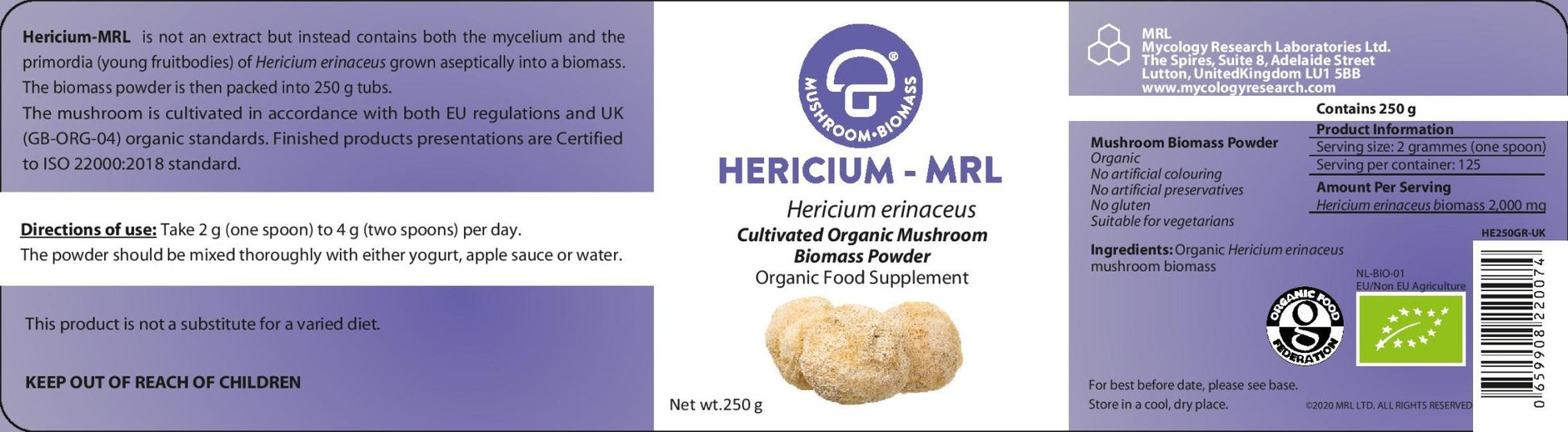 Mycology Research (MRL) Hericium - MRL 250g by Mycology Research (MRL)