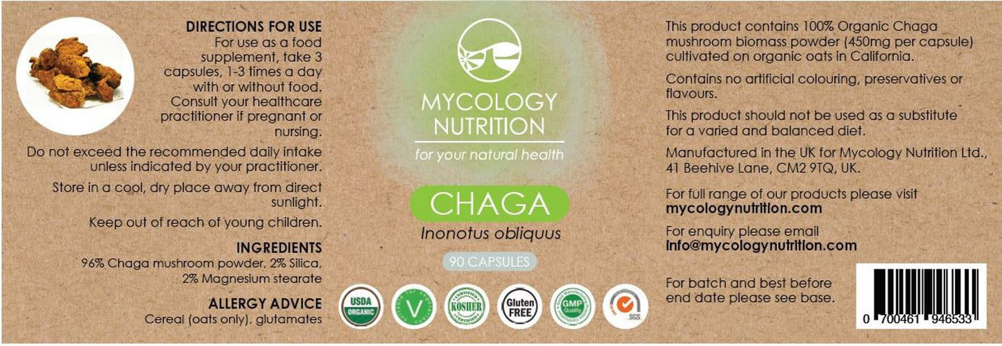 Mycology Nutrition  Chaga (Inonotus obliquus) 90's