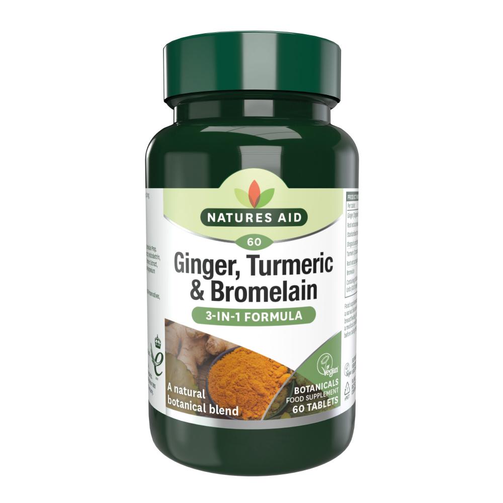 Natures Aid  Ginger, Turmeric & Bromelain 60's