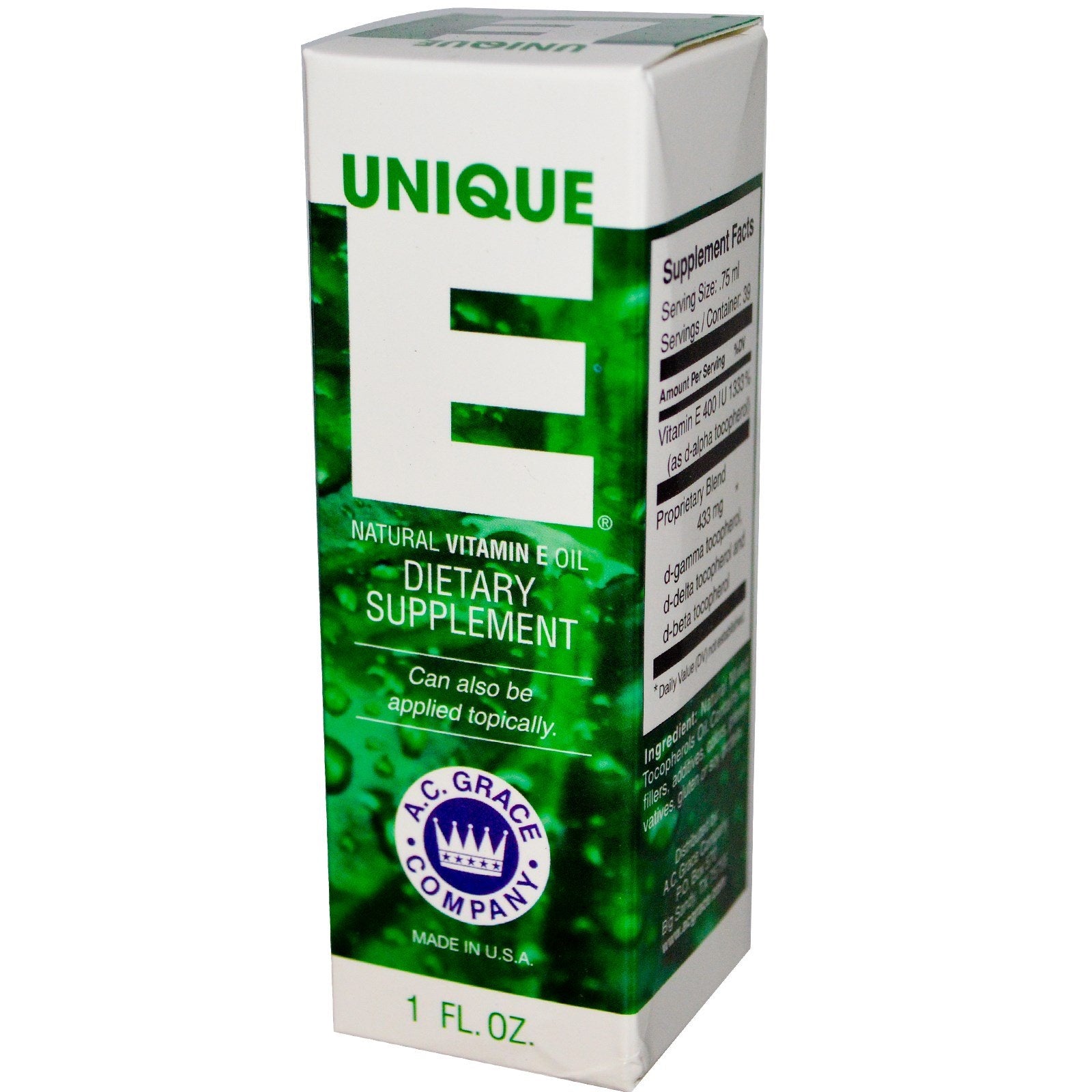 Unique E, Natural Vitamin E Oil - 1 fl oz - A.C. Grace Company by A.C. Grace Company