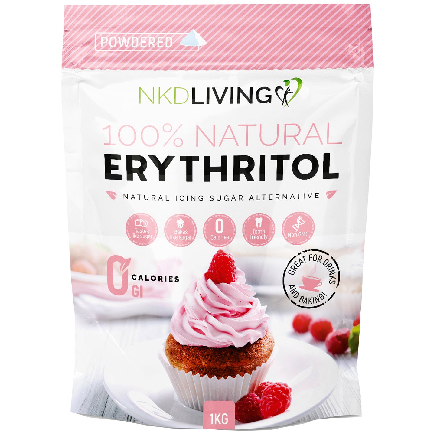 NKD LIVING 100% Natural Erythritol Natural Icing Sugar Alternative 1kg (Powdered) by NKD LIVING