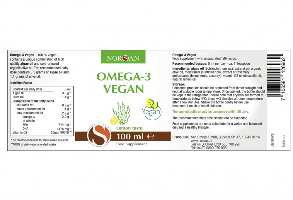 Norsan  Omega-3 Vegan Vegetable Algae Oil 100ml