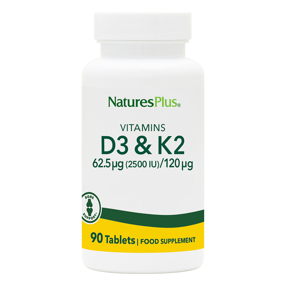 Nature's Plus  Vitamins D3 & K2 62.5ug (2500IU)/120ug 90's