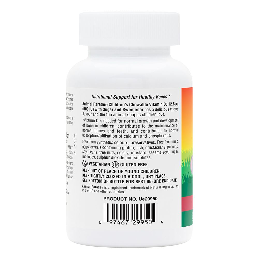 Nature's Plus D3 12.5ug (500 IU) Animal Parade Cherry Flavour 90's by Nature's Plus