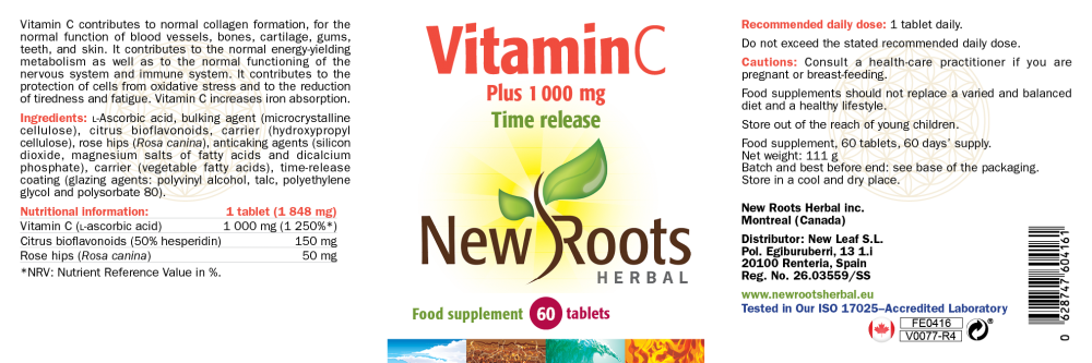 New Roots Herbal  Vitamin C Plus 60's