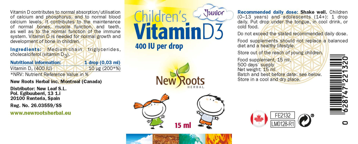 New Roots Herbal  Children’s Vitamin D3 400iu 15ml