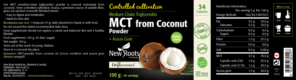 New Roots Herbal  MCT from Coconut Powder 150g