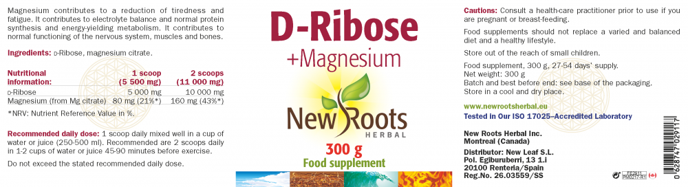 New Roots Herbal  D-Ribose + Magnesium 300g