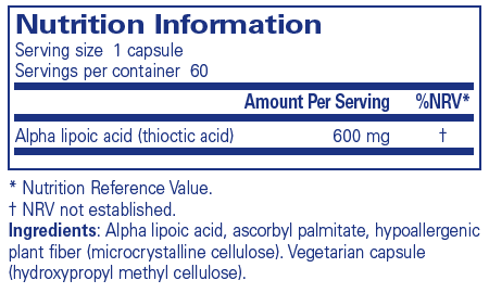 Pure Encapsulations  Alpha Lipoic Acid 600mg 60's