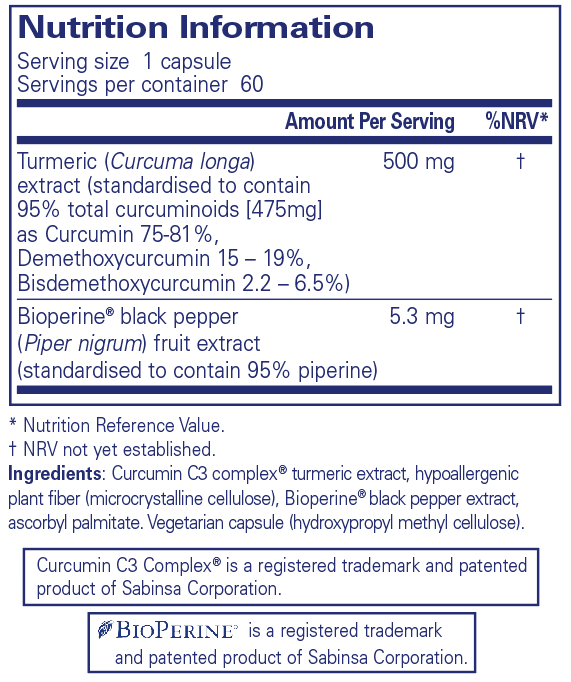 Pure Encapsulations Curcumin 500 with Bioperine 60's by Pure Encapsulations