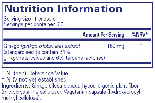 Pure Encapsulations  Ginkgo 50 160mg 60's