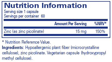Pure Encapsulations Zinc 15 60's by Pure Encapsulations
