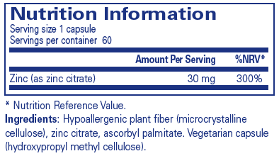 Pure Encapsulations  Zinc (Citrate) 60's