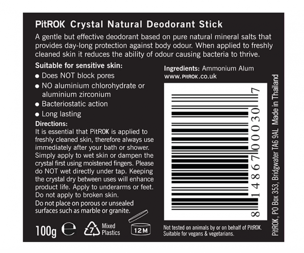 Pit Rok  Crystal Sensitive - Fragrance Free Natural Deodorant Stick 100g