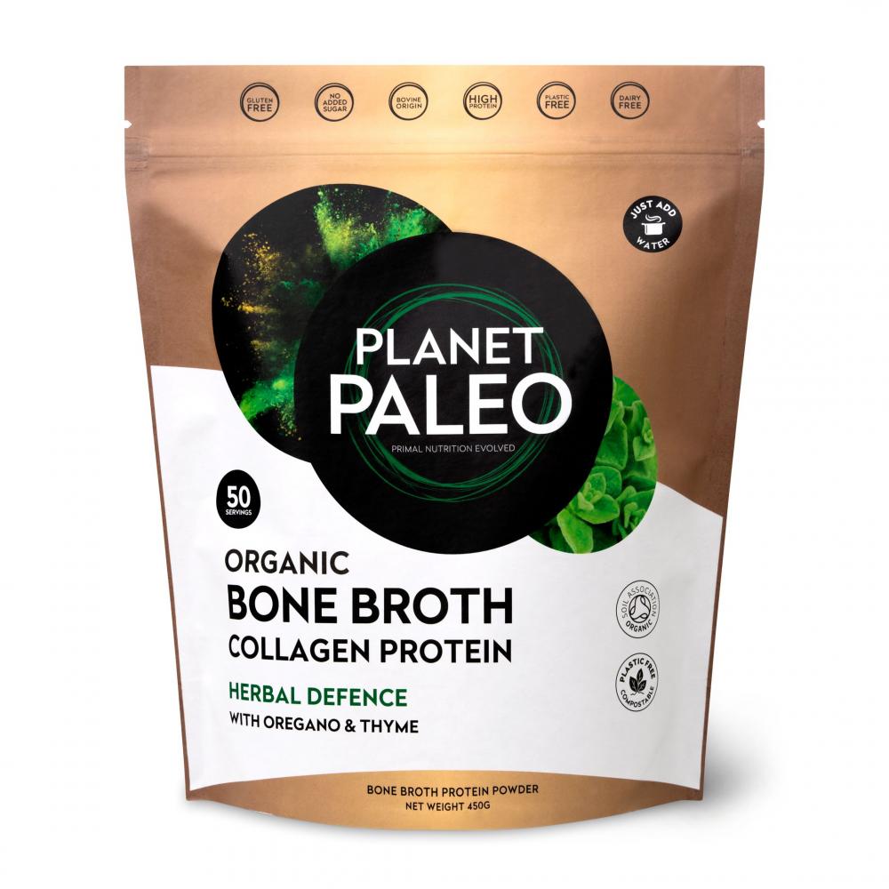 Planet Paleo  Organic Bone Broth Collagen Protein Herbal Defence 450g