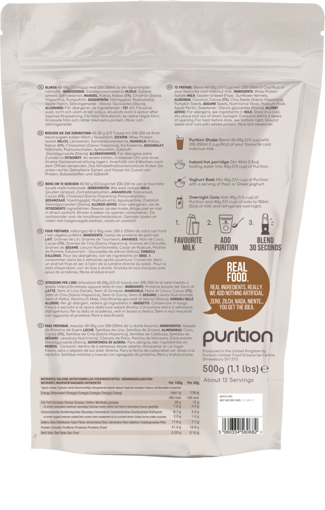 Purition  Wholefood Nutrition With Cocoa 500g