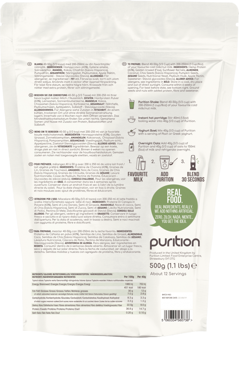 Purition Vegan Wholefood Plant Nutrition Hemp Original 500g by Purition