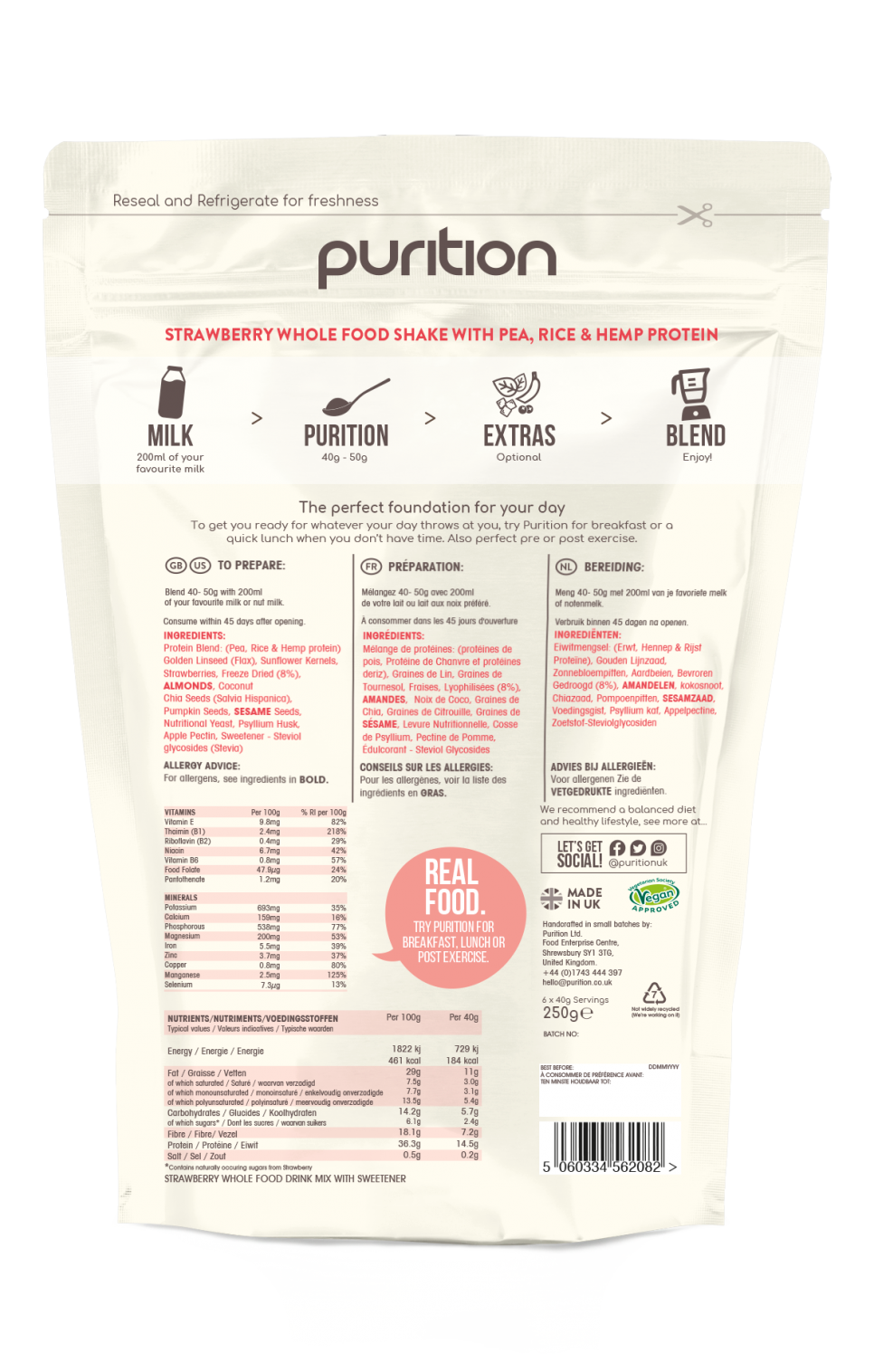 Purition  VEGAN Wholefood Plant Nutrition With Strawberry 250g