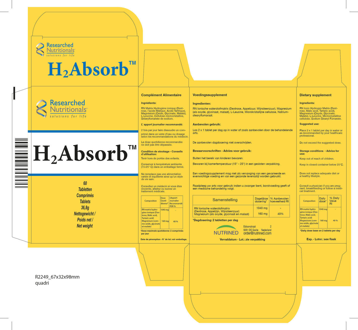 Researched Nutritionals  H2 Absorb 60's