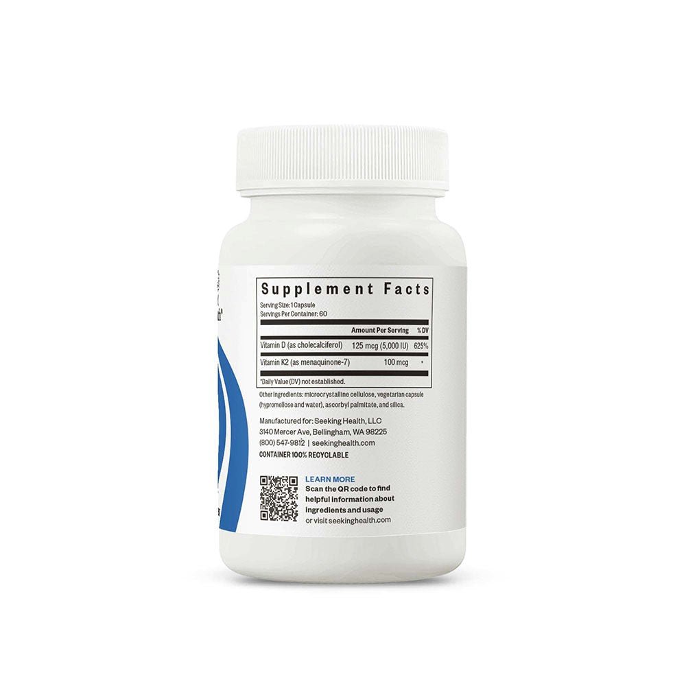 Vitamin D3 (D - 3) + K2 - 60 Vegetarian Capsules - Seeking Health by Seeking Health