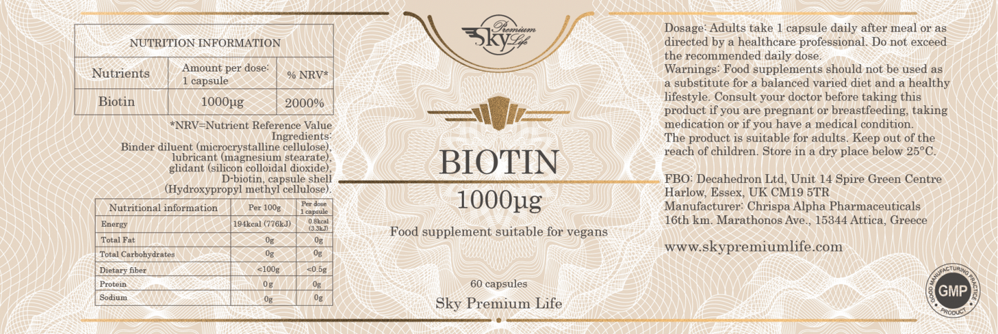 Sky Premium Life  Biotin 1000ug 60's