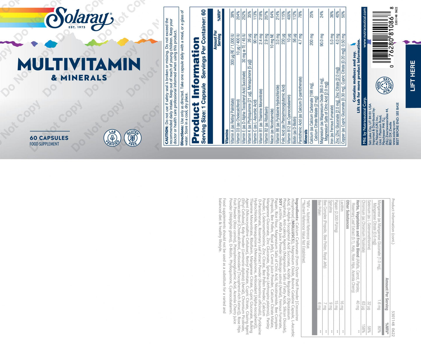 Solaray  Multivitamin & Minerals 60's