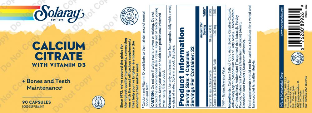 Solaray  Calcium Citrate with Vitamin D3 90's