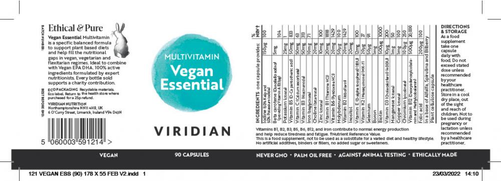 Viridian  Multivitamin Vegan Essential 90's