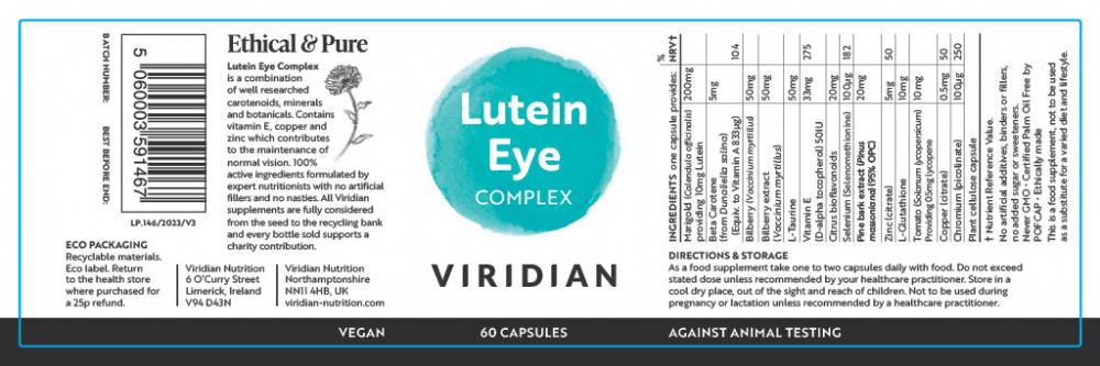 Viridian Lutein Eye Complex 60's by Viridian