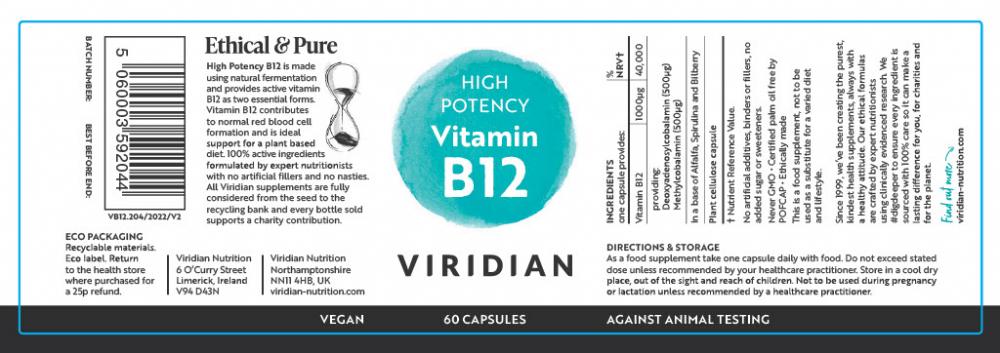 Viridian  High Potency Vitamin B12 1000Ug 60's