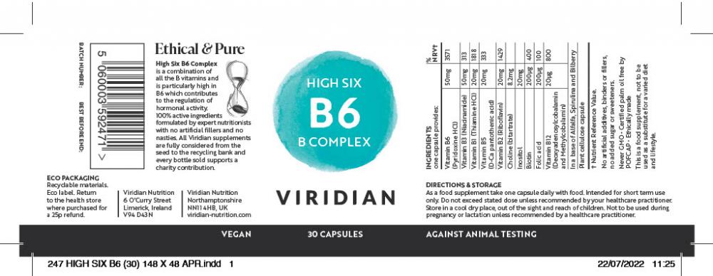 Viridian  HIGH SIX B6 B-Complex 30's