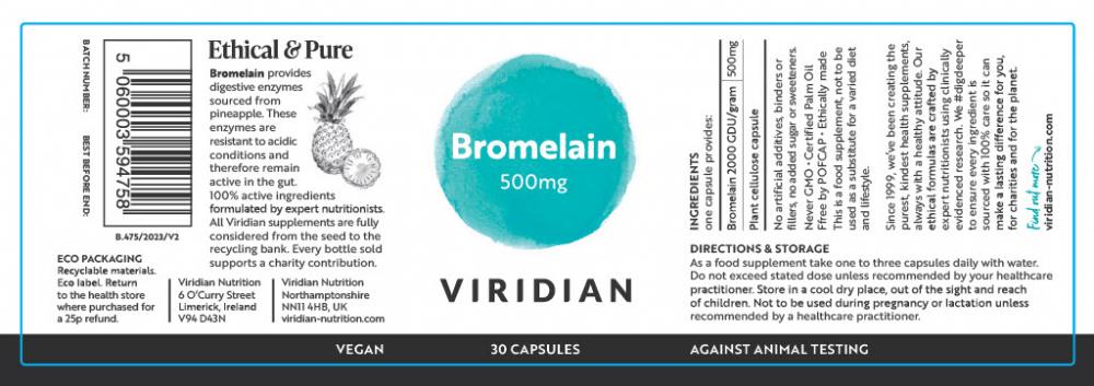 Viridian  Bromelain 500mg 30's