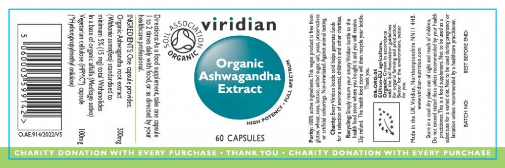 Viridian  Organic Ashwagandha Extract 60's