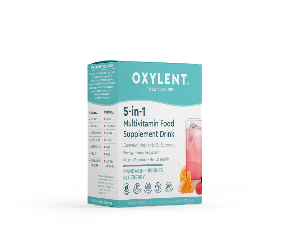 Oxylent  5-in-1 Multivitamin Food Supplement Drink Mandarin, Berries, Blueberry 30's