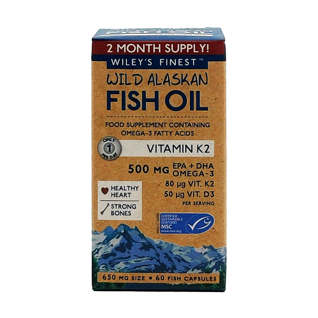 Wiley's Finest  Wild Alaskan Fish Oil Omega-3 + K2 + D3 500mg 60's