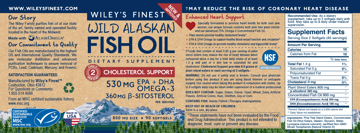 Wiley's Finest  Wild Alaskan Fish Oil Cholesterol Support 90's