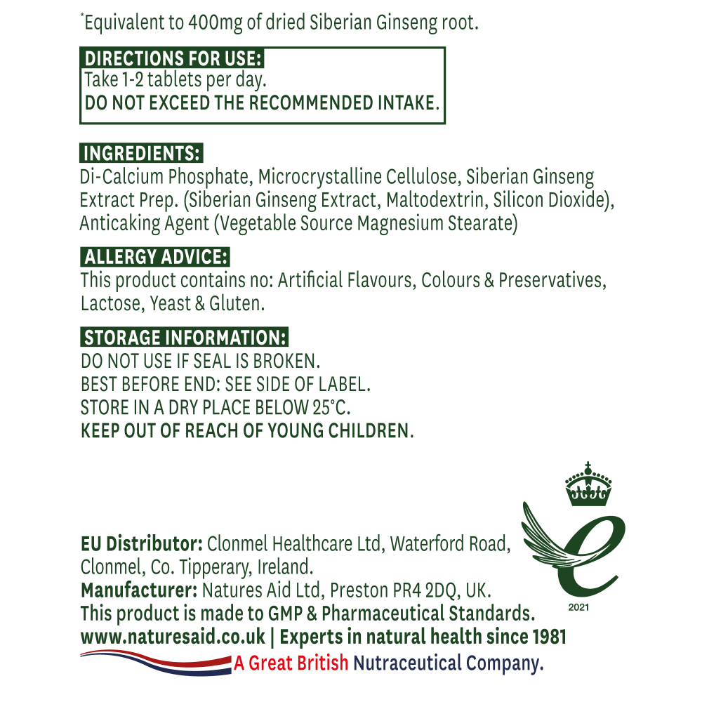 Siberian Ginseng 90's by Natures Aid