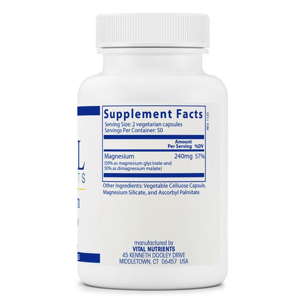 Vital Nutrients Magnesium (Glycinate/Malate) 120mg - 100 Capsules by Vital Nutrients